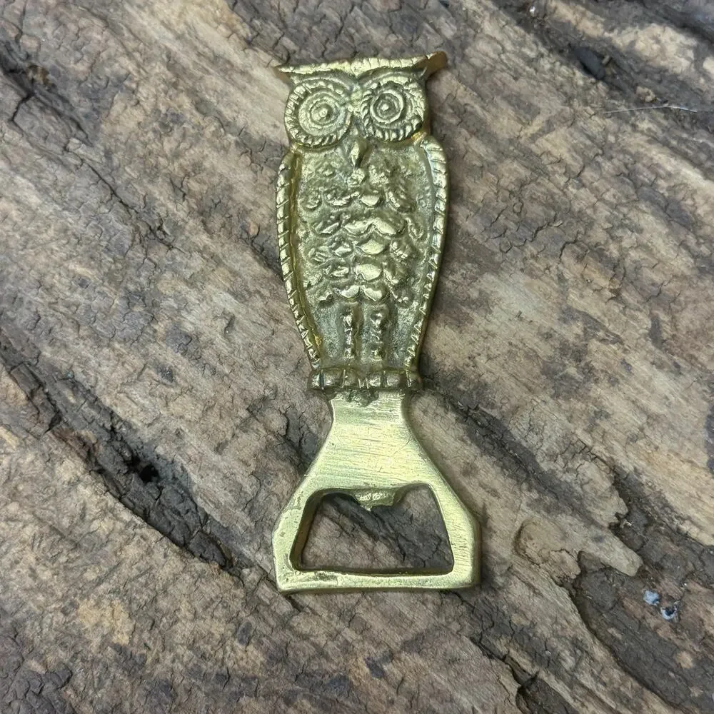 Vintage Solid Brass Owl Figural Bottle Opener Barware 4